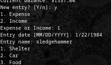 Image of command line with program in use.